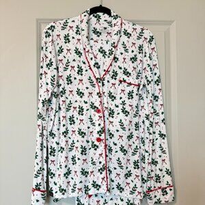 Minky Couture Rouge Label Christmas Pajama Set S Holly Bow Button Up Soft